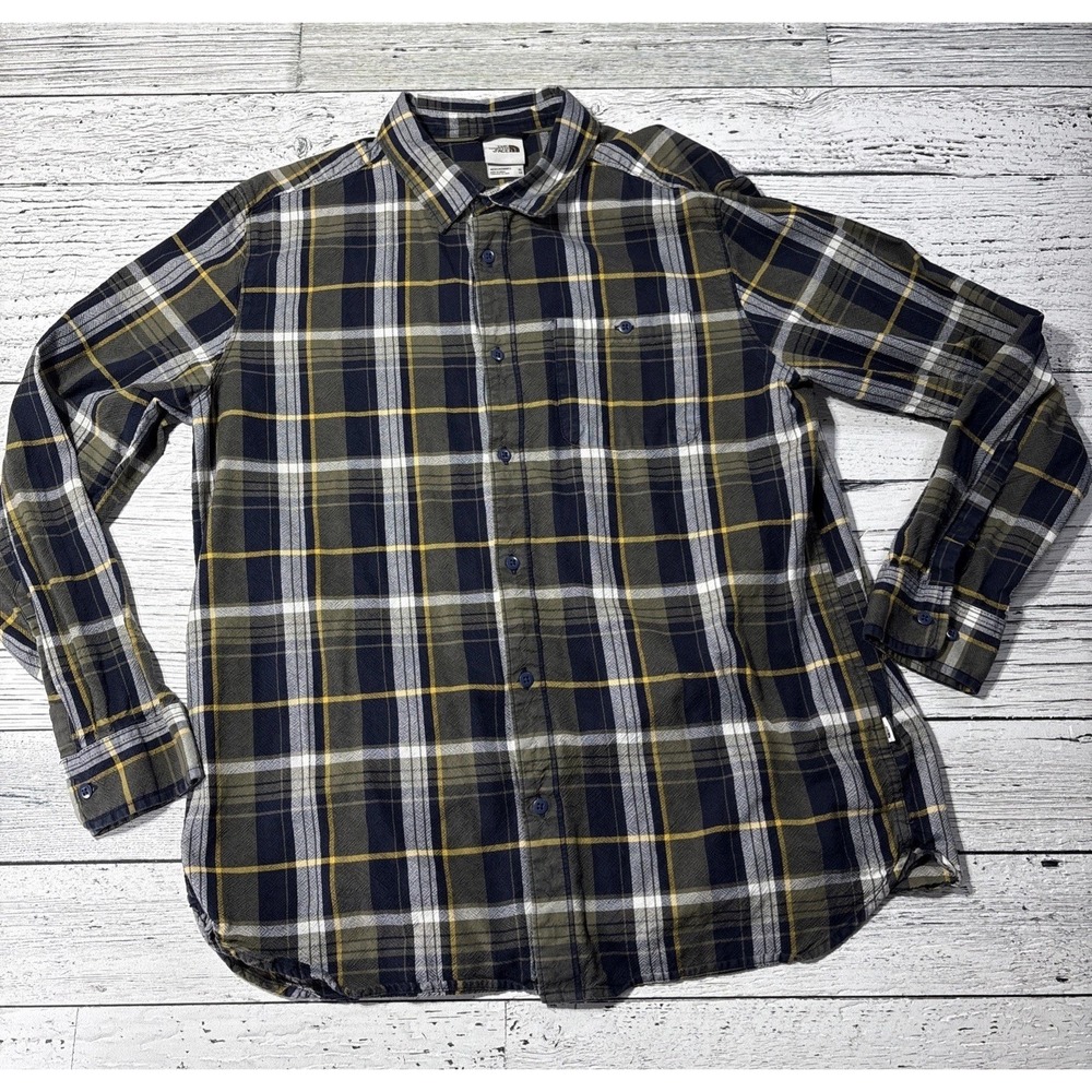 The North Face Men's Button Down Shirt Size Xl Multicolor Plaid Green And Navy